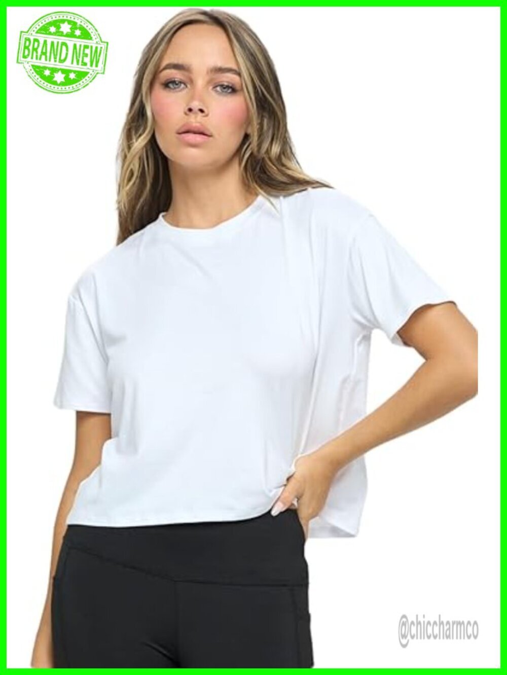 Crop Top Short Sleeve Crewneck Boxy Fit T-Shirt Workout Yoga Running Tee